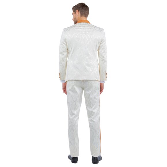 Skinny Fit Rustic Orange Satin Shawl Collar Paisley 2pc Suit Includes Bowtie - Picture 4 of 5